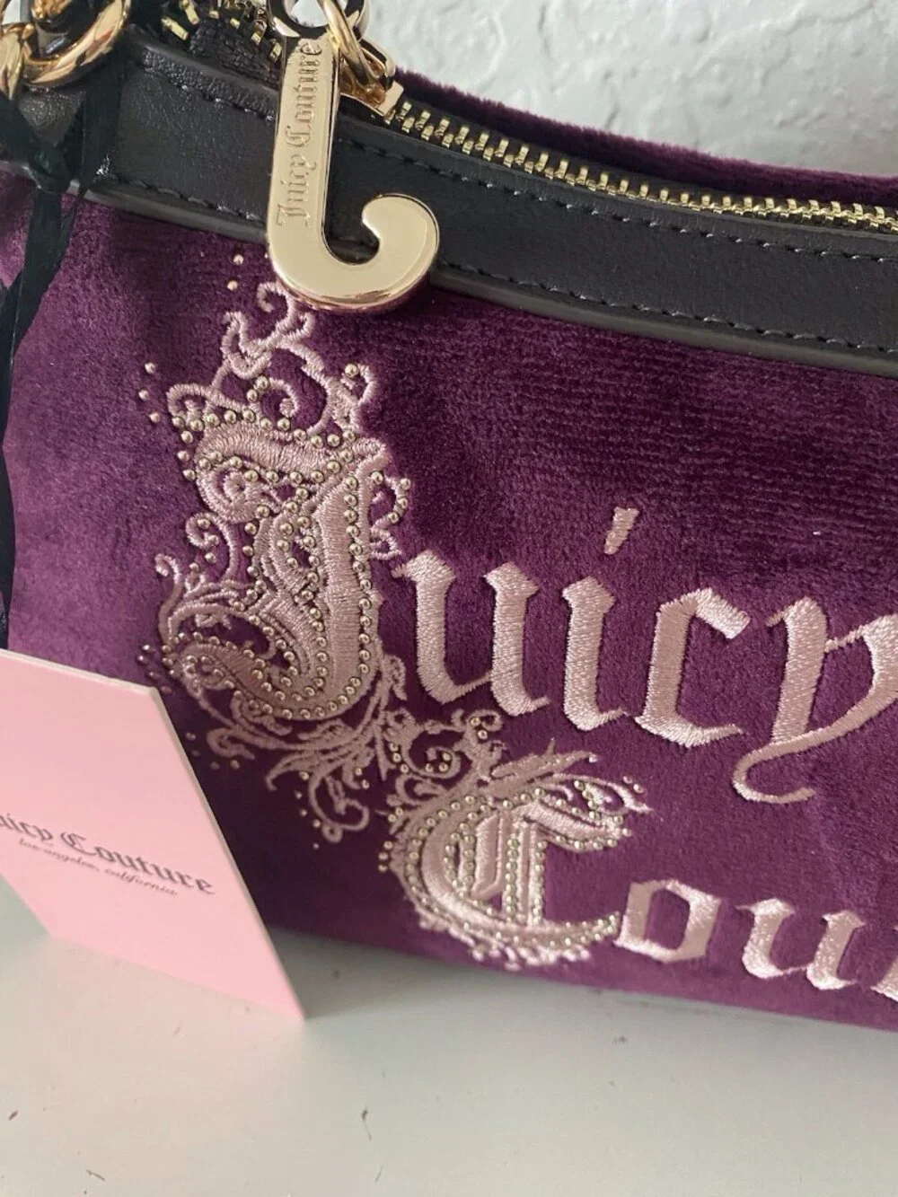 Juicy Couture Juicy Renaissance Shoulder Bag Pickled Beet W/Charm Crown Velvet